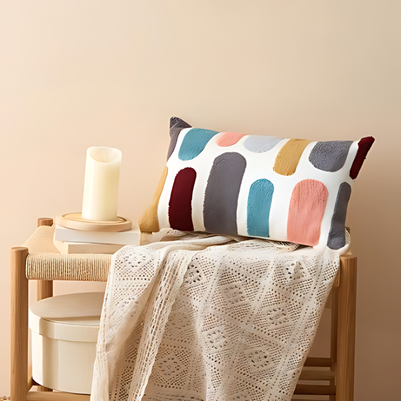 Decorative Cushion in Earth Tones – Soft Throw Pillow with Abstract Stitching