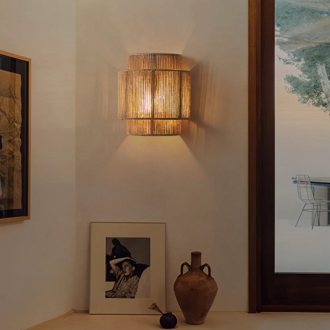 Natural Aesthetic Lighting - Hemp Rope and Rattan Wall Lamp in Boho Style