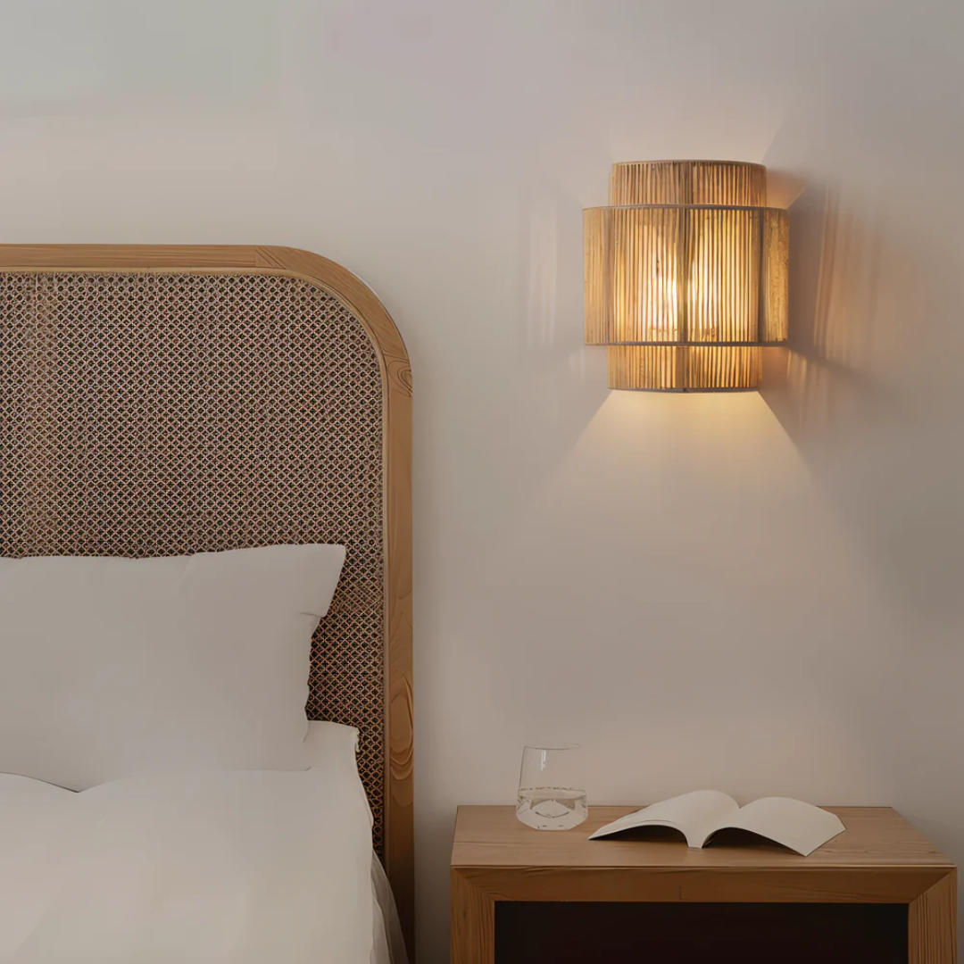 Natural Aesthetic Lighting - Hemp Rope and Rattan Wall Lamp in Boho Style