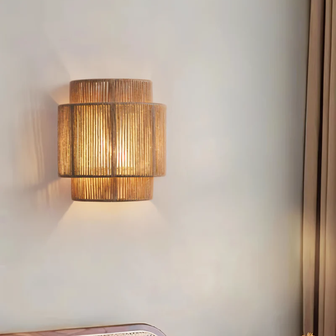 Natural Aesthetic Lighting - Hemp Rope and Rattan Wall Lamp in Boho Style