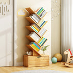 Multi-Tier Storage Bookshelf – Eco-Friendly Solid Wood for Home Office
