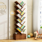 Multi-Tier Storage Bookshelf – Eco-Friendly Solid Wood for Home Office