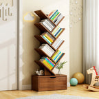 Multi-Tier Storage Bookshelf – Eco-Friendly Solid Wood for Home Office