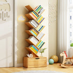 Multi-Tier Storage Bookshelf – Eco-Friendly Solid Wood for Home Office