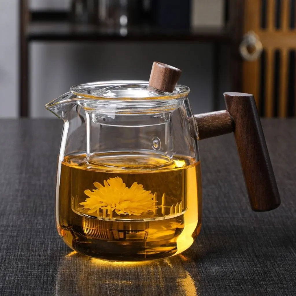 Elegant Heat-Resistant Glass Teapot with Wooden Handle