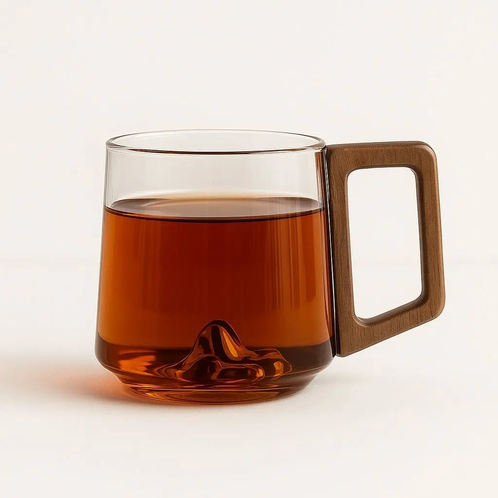 Artistic Design Tea Mug in Borosilicate Glass with Wooden Handle