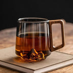 Artistic Design Tea Mug in Borosilicate Glass with Wooden Handle