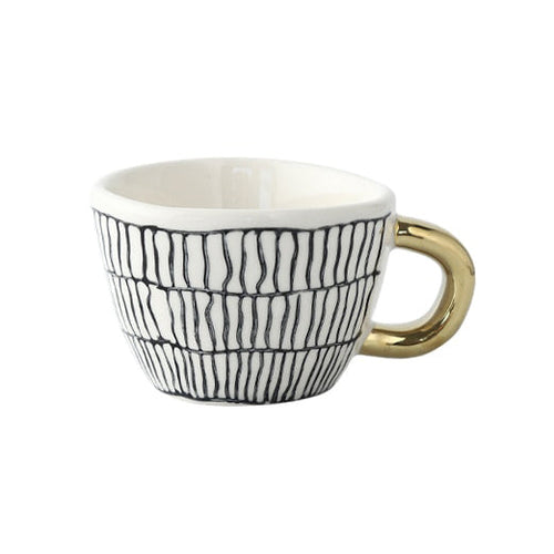 Chic Ceramic Coffee Mug with Gold Handle and Geometric Pattern