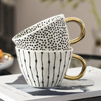 Chic Ceramic Coffee Mug with Gold Handle and Geometric Pattern