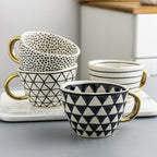 Chic Ceramic Coffee Mug with Gold Handle and Geometric Pattern