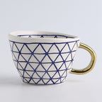 Chic Ceramic Coffee Mug with Gold Handle and Geometric Pattern