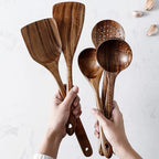 7-Piece Kitchen Utensil Set in Elegant Teak for Versatile Cooking