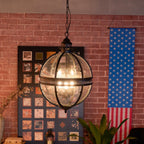Industrial Globe Hanging Light Fixture - Vintage Glass Pendant