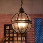 Industrial Globe Hanging Light Fixture - Vintage Glass Pendant