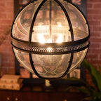 Industrial Globe Hanging Light Fixture - Vintage Glass Pendant
