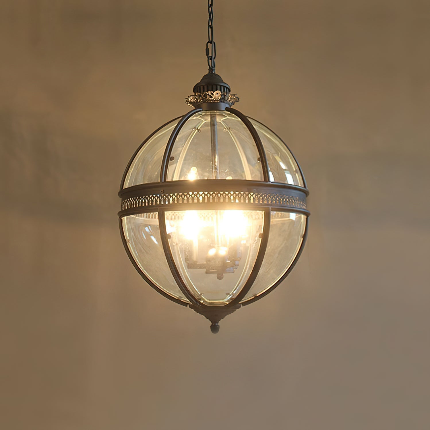 Industrial Globe Hanging Light Fixture - Vintage Glass Pendant