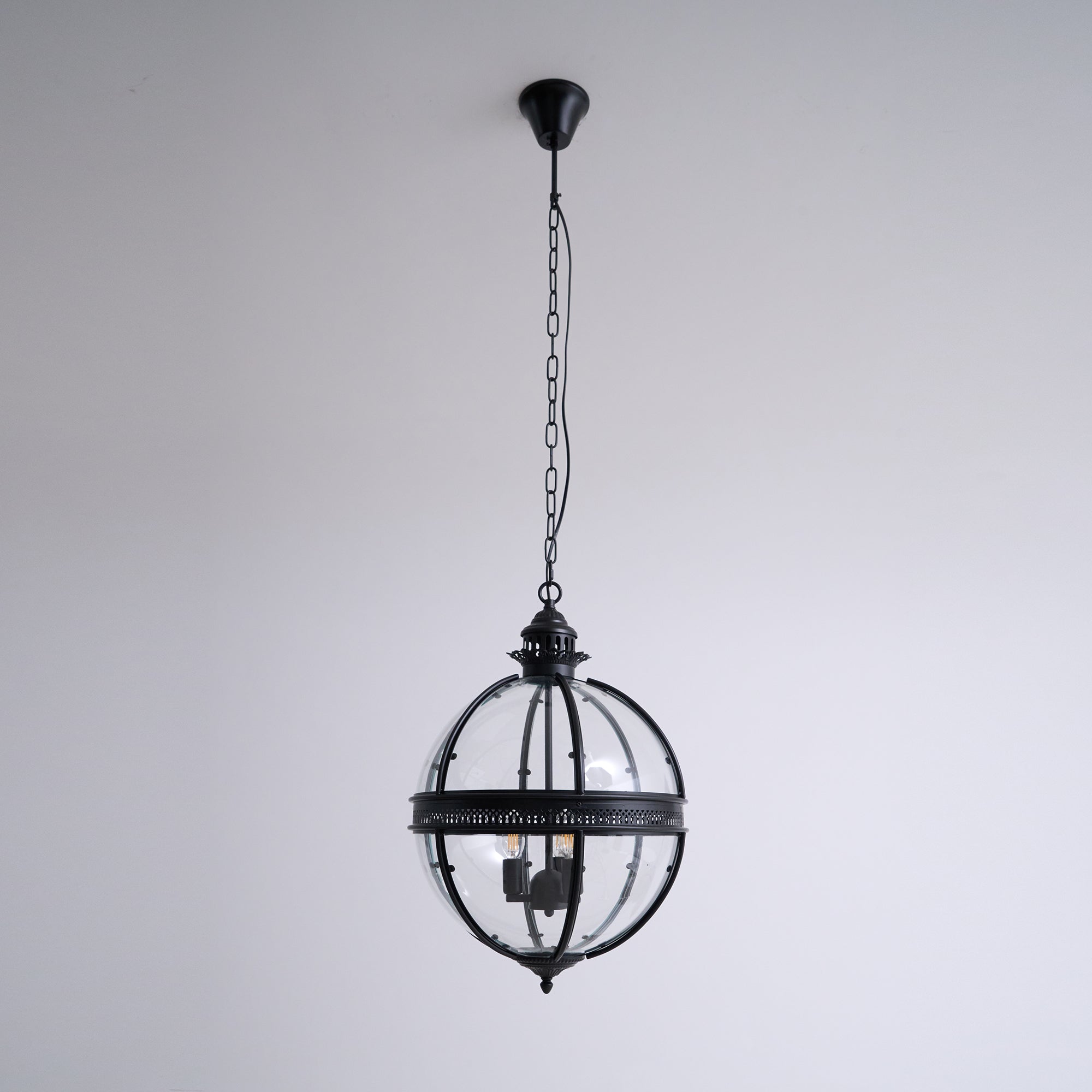 Industrial Globe Hanging Light Fixture - Vintage Glass Pendant