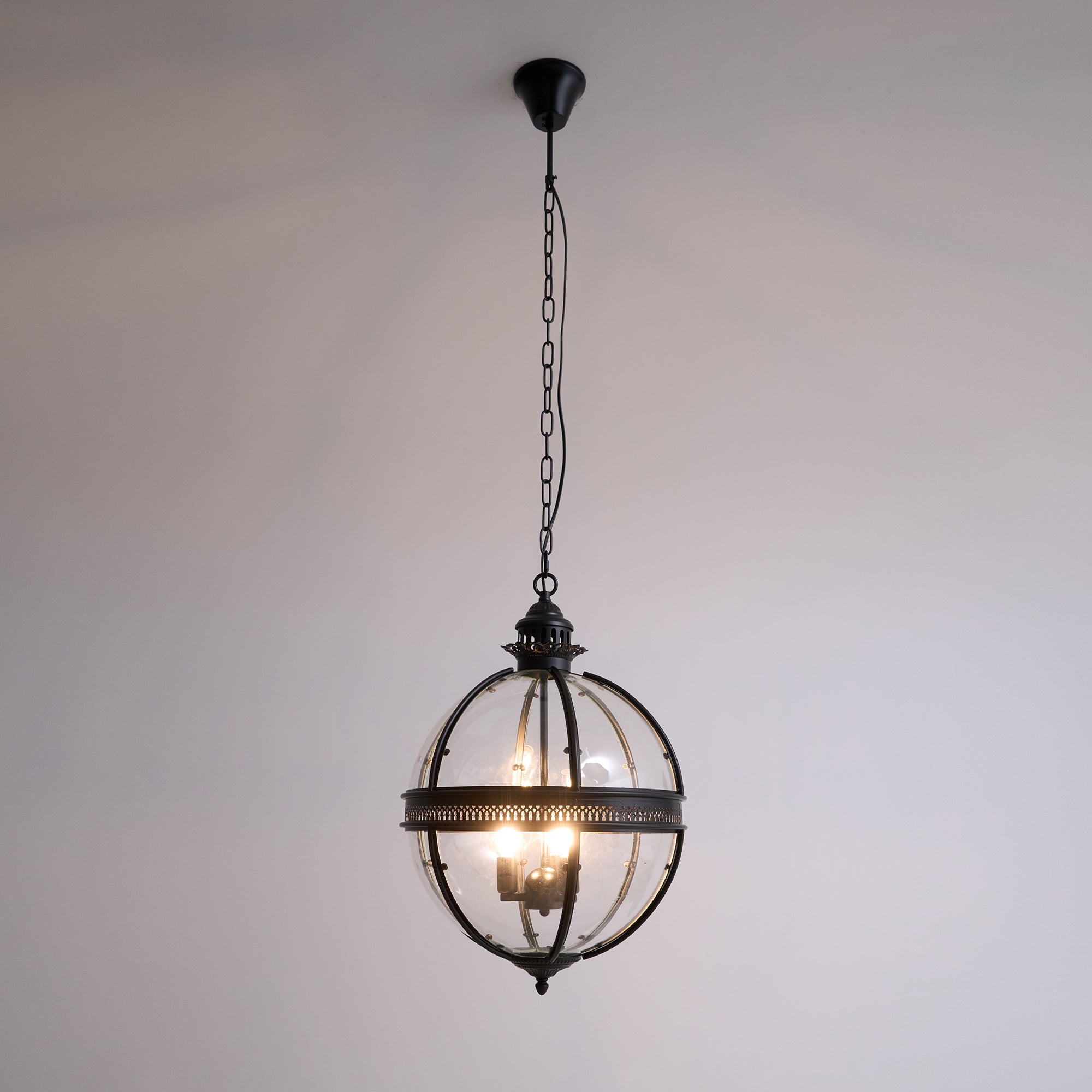 Industrial Globe Hanging Light Fixture - Vintage Glass Pendant