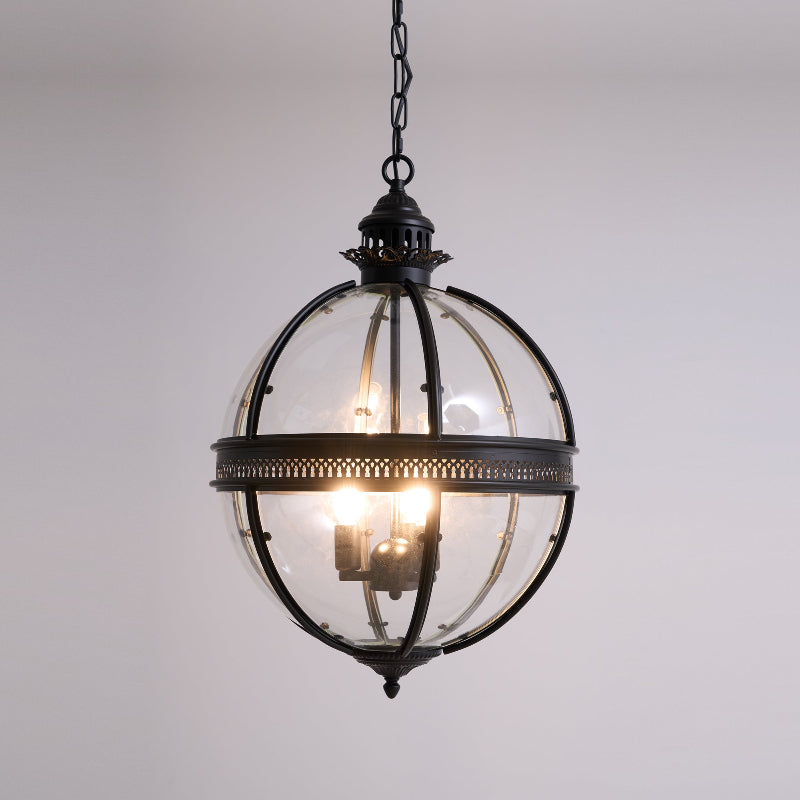 Industrial Globe Hanging Light Fixture - Vintage Glass Pendant
