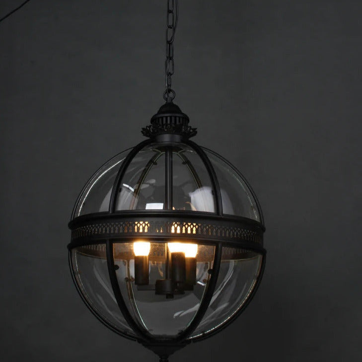 Industrial Globe Hanging Light Fixture - Vintage Glass Pendant