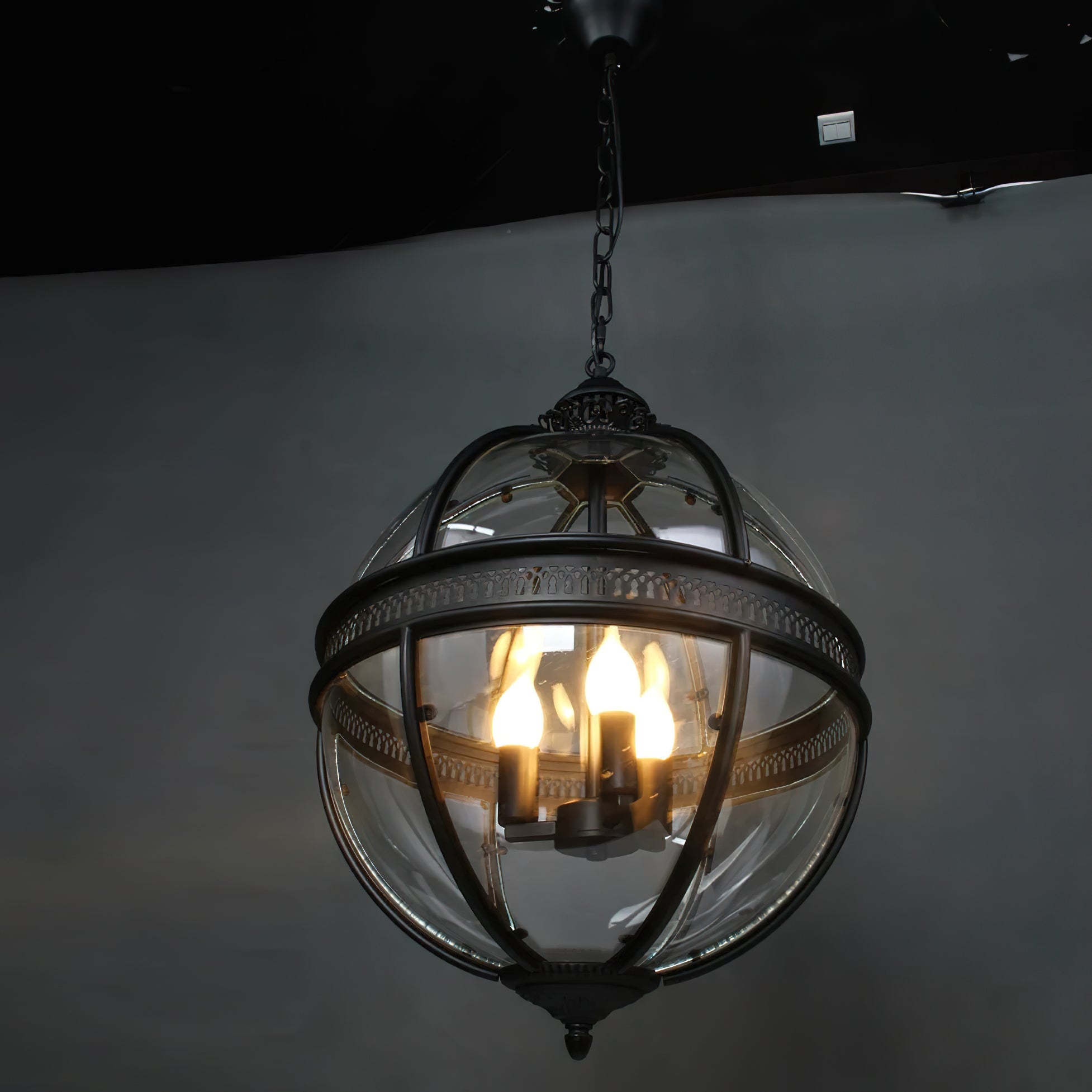 Industrial Globe Hanging Light Fixture - Vintage Glass Pendant