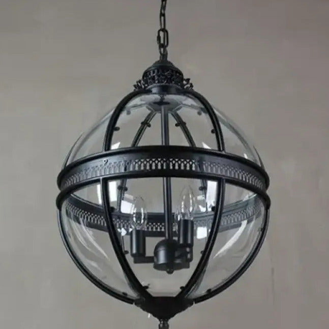 Industrial Globe Hanging Light Fixture - Vintage Glass Pendant