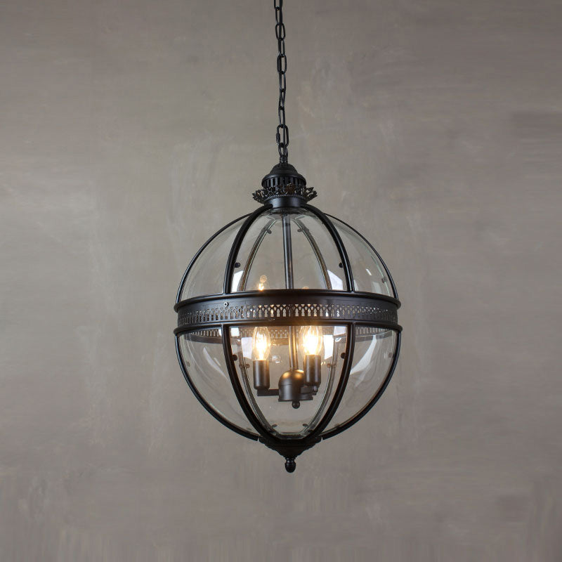 Industrial Globe Hanging Light Fixture - Vintage Glass Pendant