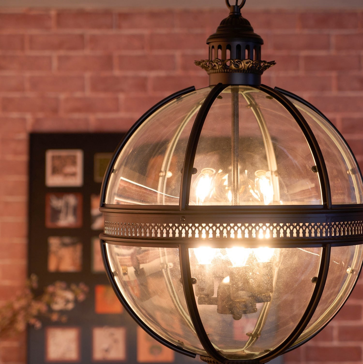 Industrial Globe Hanging Light Fixture - Vintage Glass Pendant