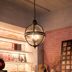 Industrial Globe Hanging Light Fixture - Vintage Glass Pendant