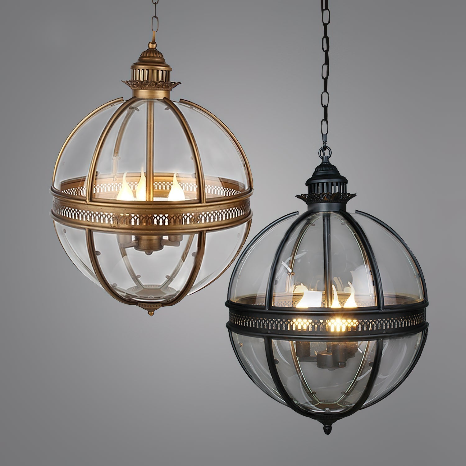 Industrial Globe Hanging Light Fixture - Vintage Glass Pendant