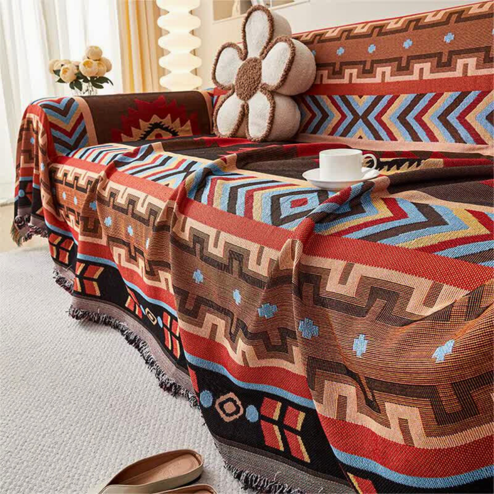 Boho Geometric Sofa Cover - Breathable Blend of Polyester and Cotton