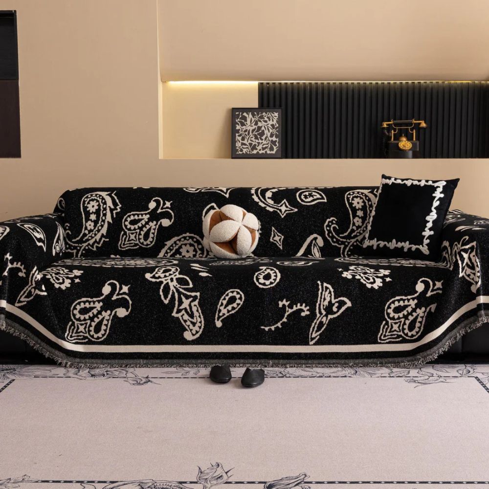 Soft Chenille Sofa Cover in Bohemian Paisley Design