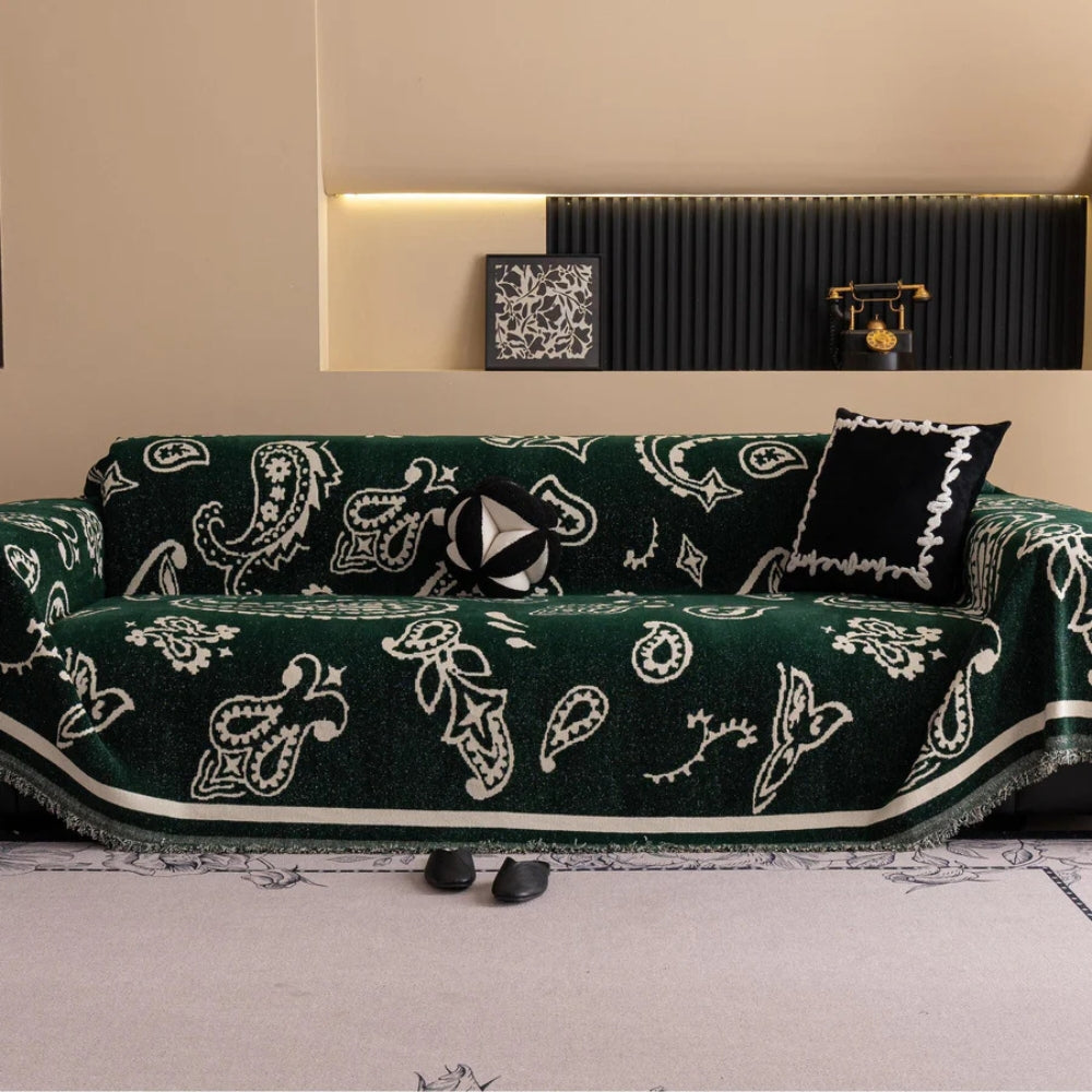 Soft Chenille Sofa Cover in Bohemian Paisley Design