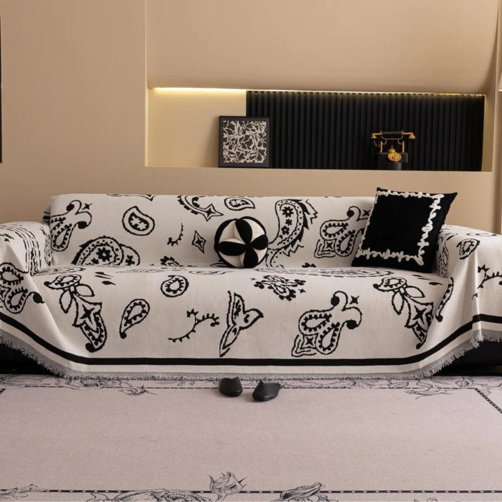 Soft Chenille Sofa Cover in Bohemian Paisley Design