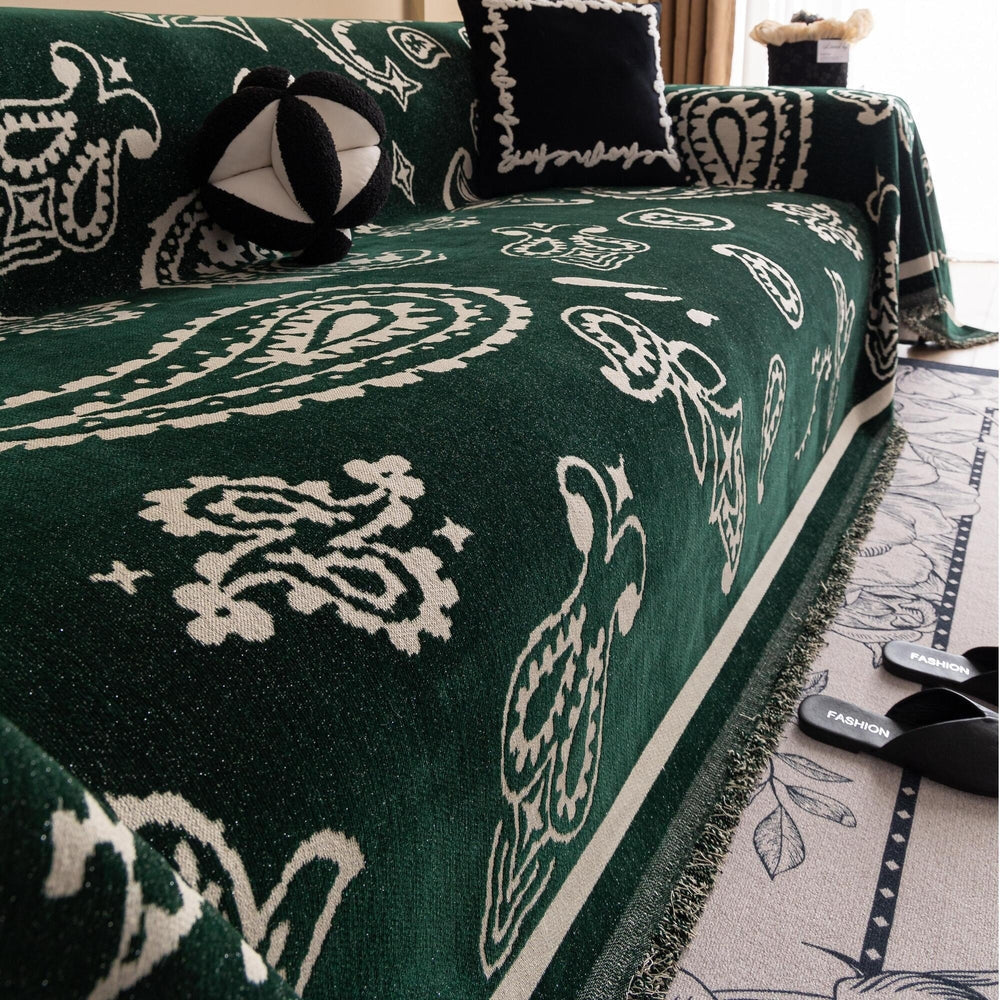 Soft Chenille Sofa Cover in Bohemian Paisley Design