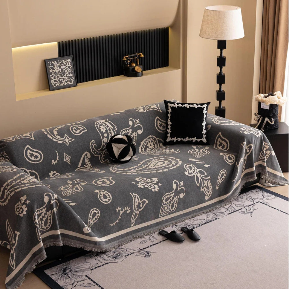 Soft Chenille Sofa Cover in Bohemian Paisley Design