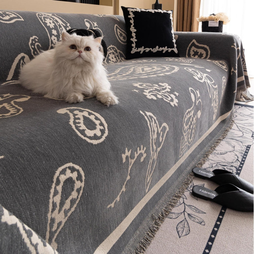 Soft Chenille Sofa Cover in Bohemian Paisley Design
