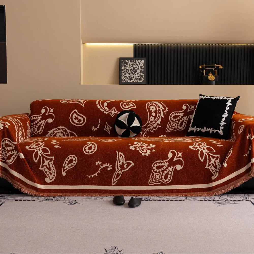 Soft Chenille Sofa Cover in Bohemian Paisley Design