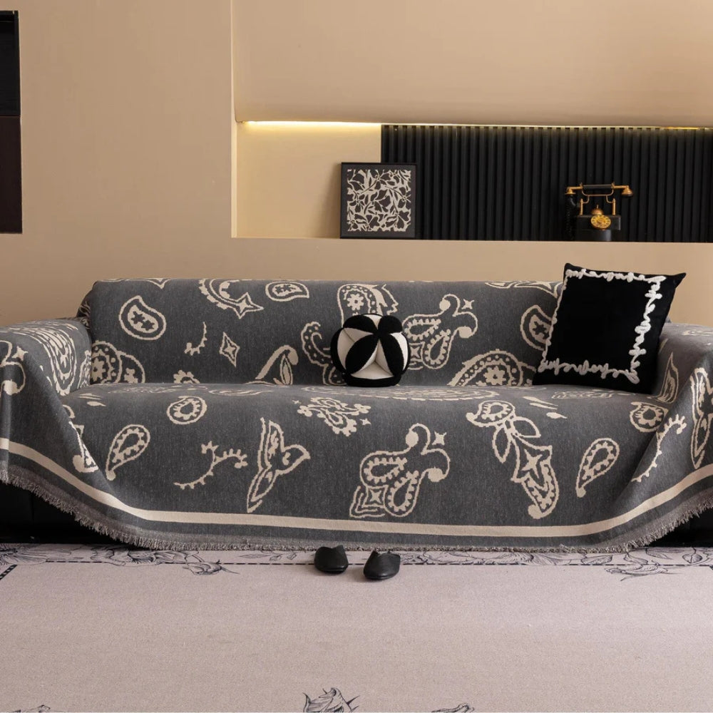 Soft Chenille Sofa Cover in Bohemian Paisley Design