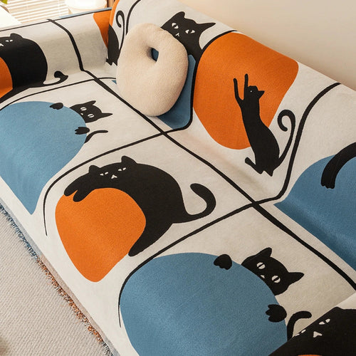 Chenille Sofa Cover with Cat Design - Versatile Use