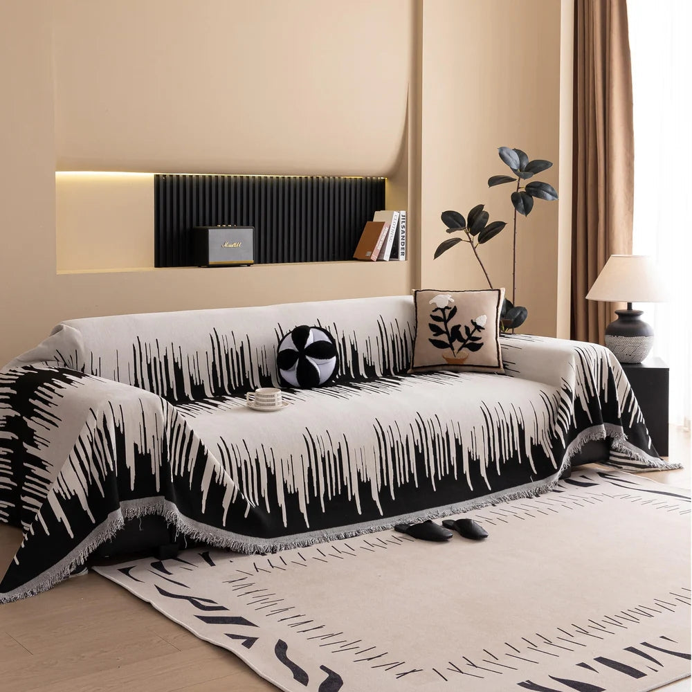 Chenille Sofa Slipcover – Contemporary Brushstroke Pattern, Pet-Proof