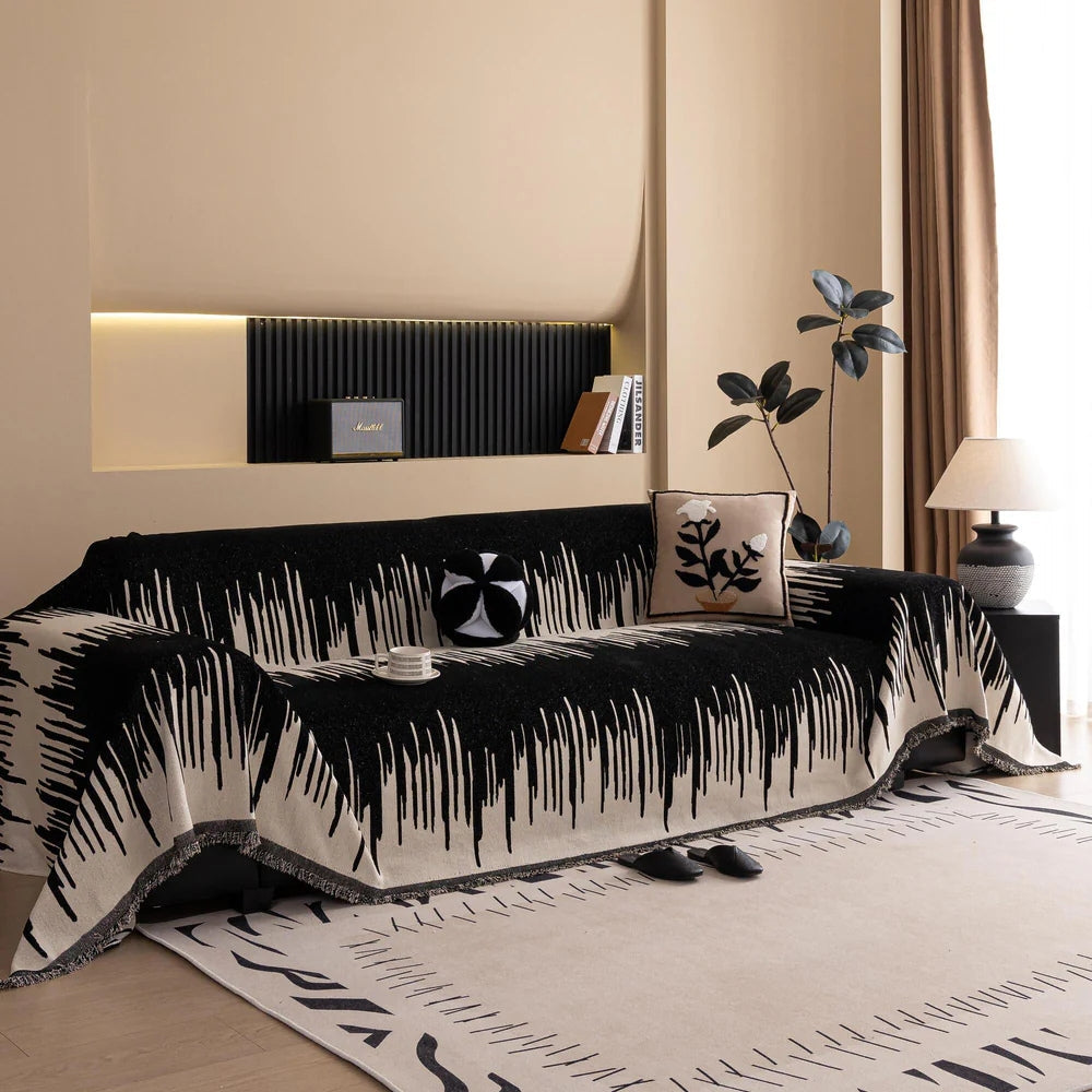 Chenille Sofa Slipcover – Contemporary Brushstroke Pattern, Pet-Proof