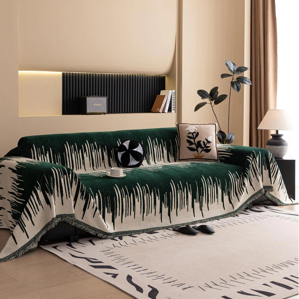 Chenille Sofa Slipcover – Contemporary Brushstroke Pattern, Pet-Proof