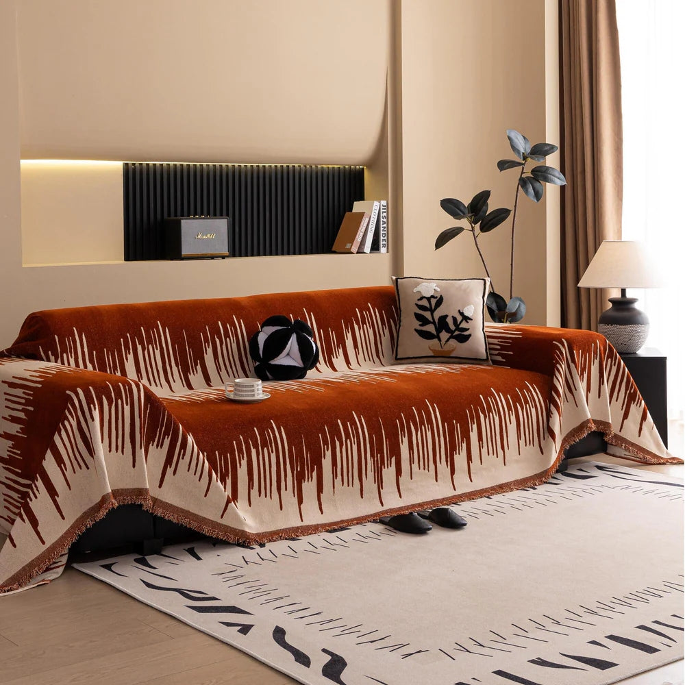 Chenille Sofa Slipcover – Contemporary Brushstroke Pattern, Pet-Proof