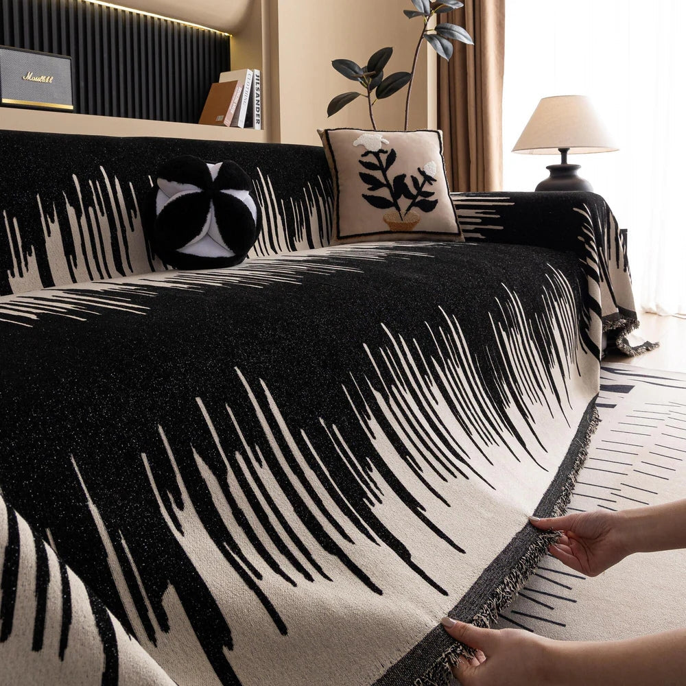 Chenille Sofa Slipcover – Contemporary Brushstroke Pattern, Pet-Proof