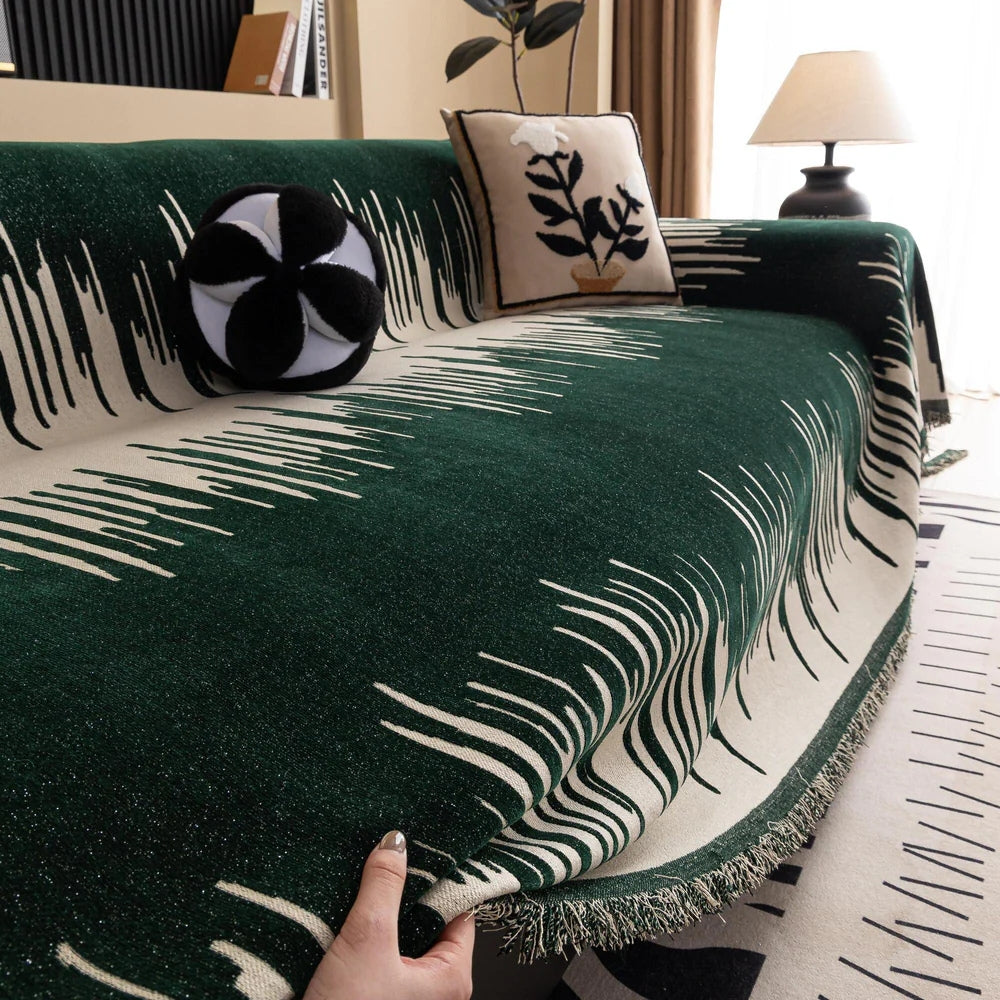 Chenille Sofa Slipcover – Contemporary Brushstroke Pattern, Pet-Proof