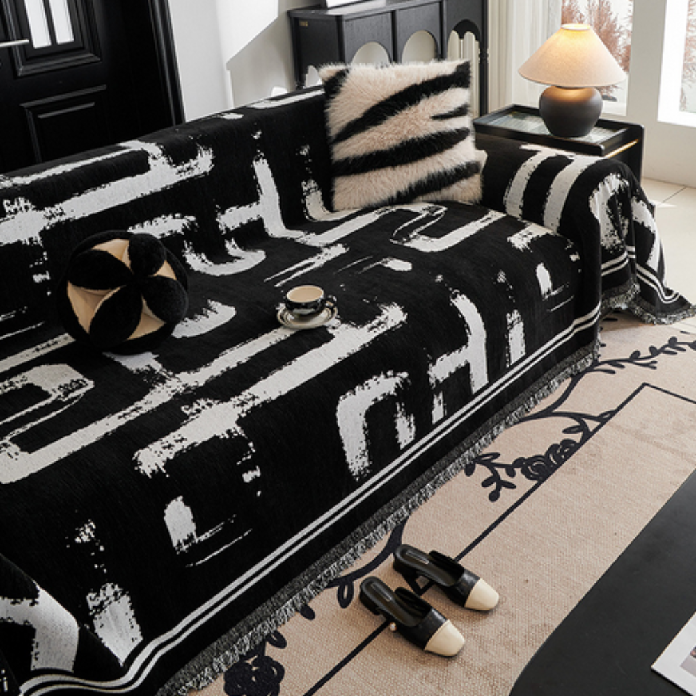 Reversible Chenille Sofa Cover for Couch Protection - Bristle Art Style