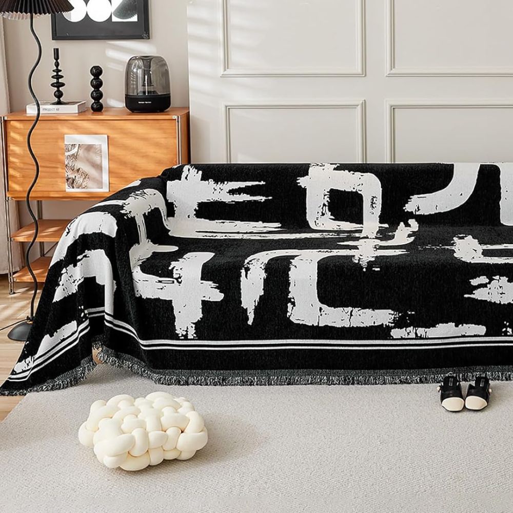 Reversible Chenille Sofa Cover for Couch Protection - Bristle Art Style