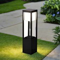 LED-Illuminated Black Square Solar Garden Light Fixture