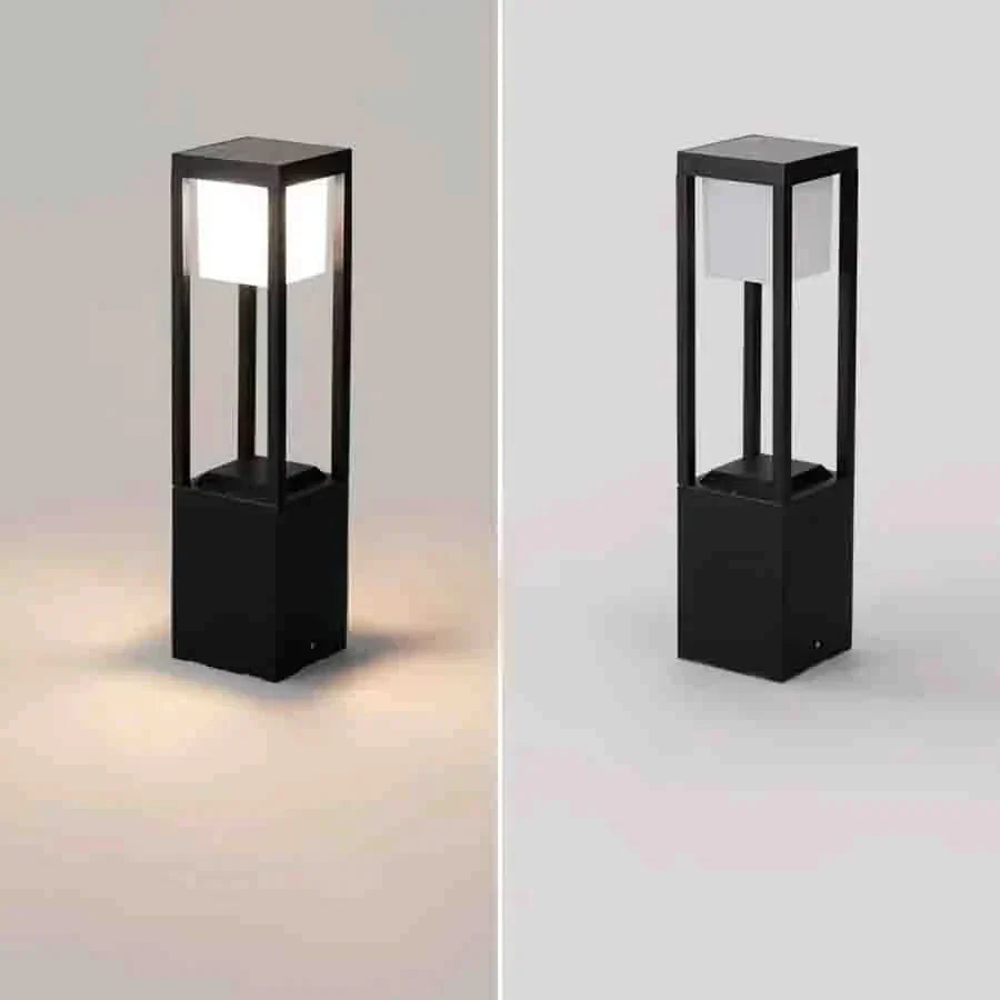 LED-Illuminated Black Square Solar Garden Light Fixture